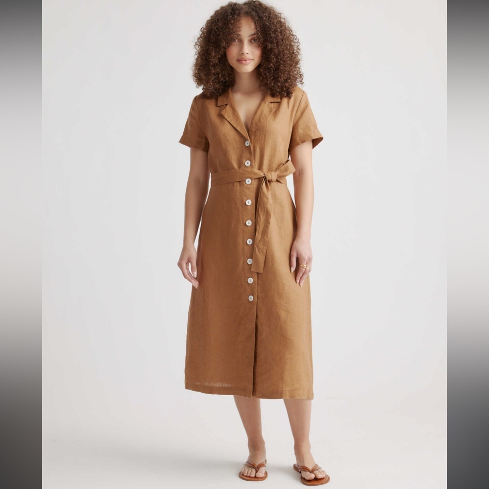 COPY - Quince | NWT 100% European Linen Terracotta Button Front Midi Dress Wome…